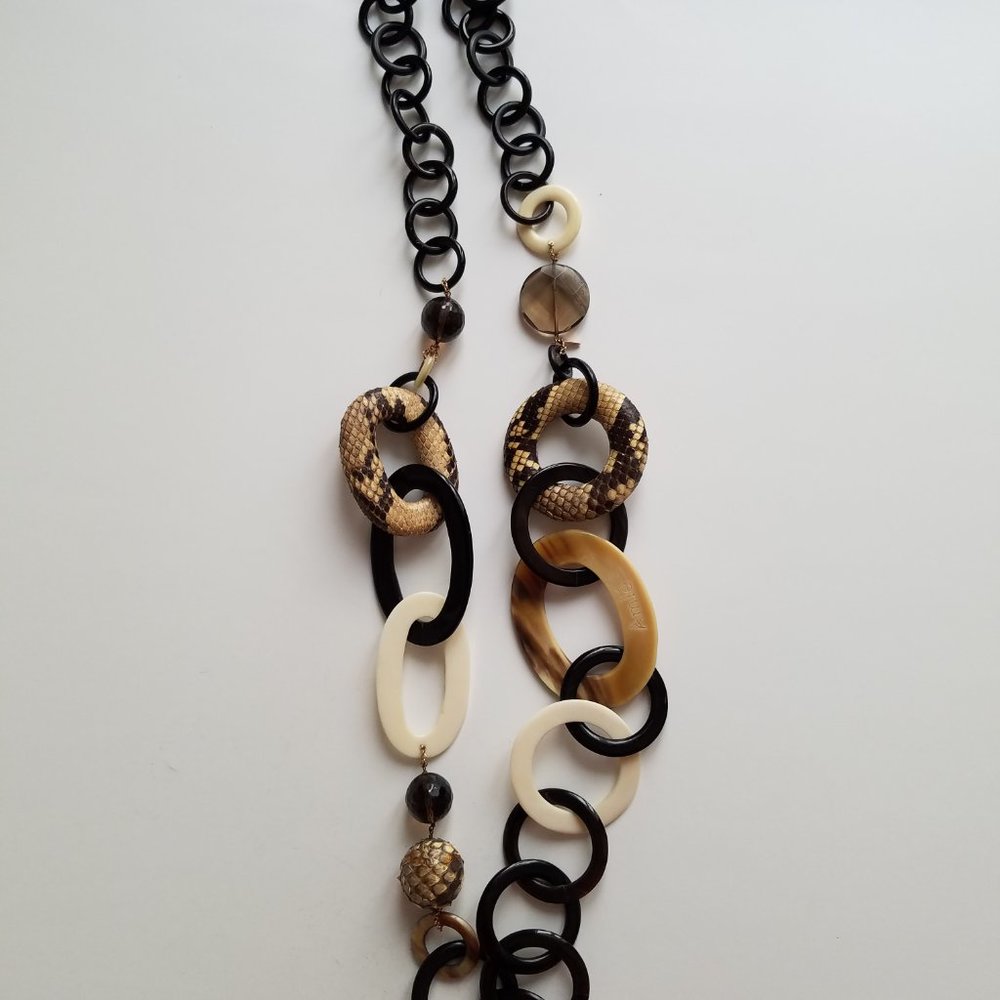 AMLE Italian Python Snakeskin Long Chain Horn Necklace - Picture 10 of 16